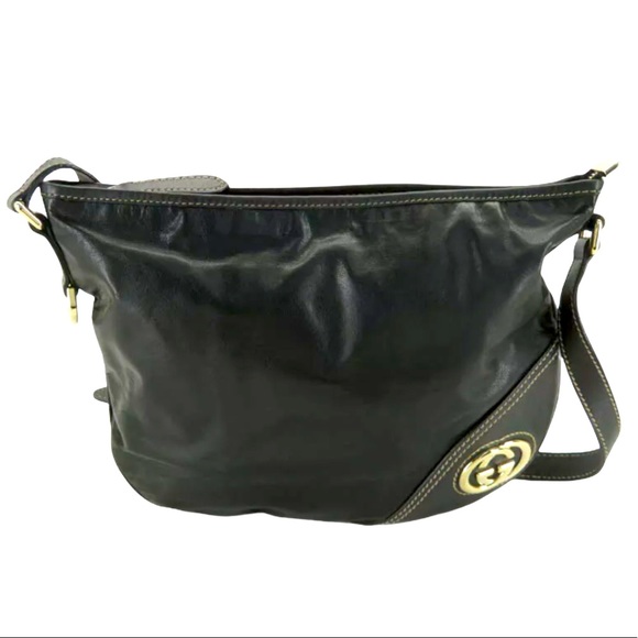 Gucci Handbags - GUCCI INTERLOCKING BLACK LEATHER SHOULDER BAG
